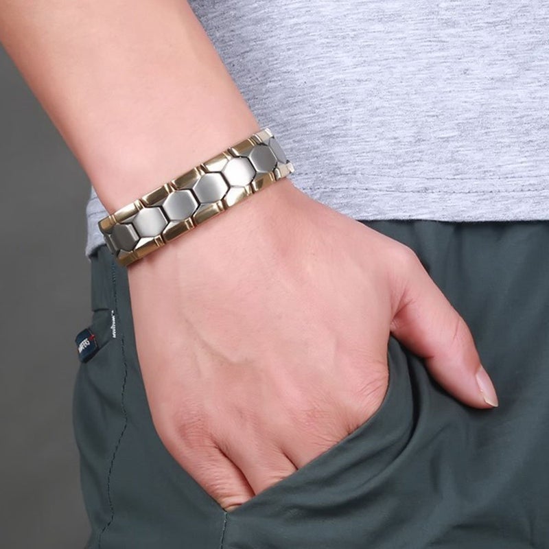 JFUME Magnetic Bracelet for Men Black Bracelet Double Row Magnets with Link Remove Tool 8.5" Adjustable - Image 3